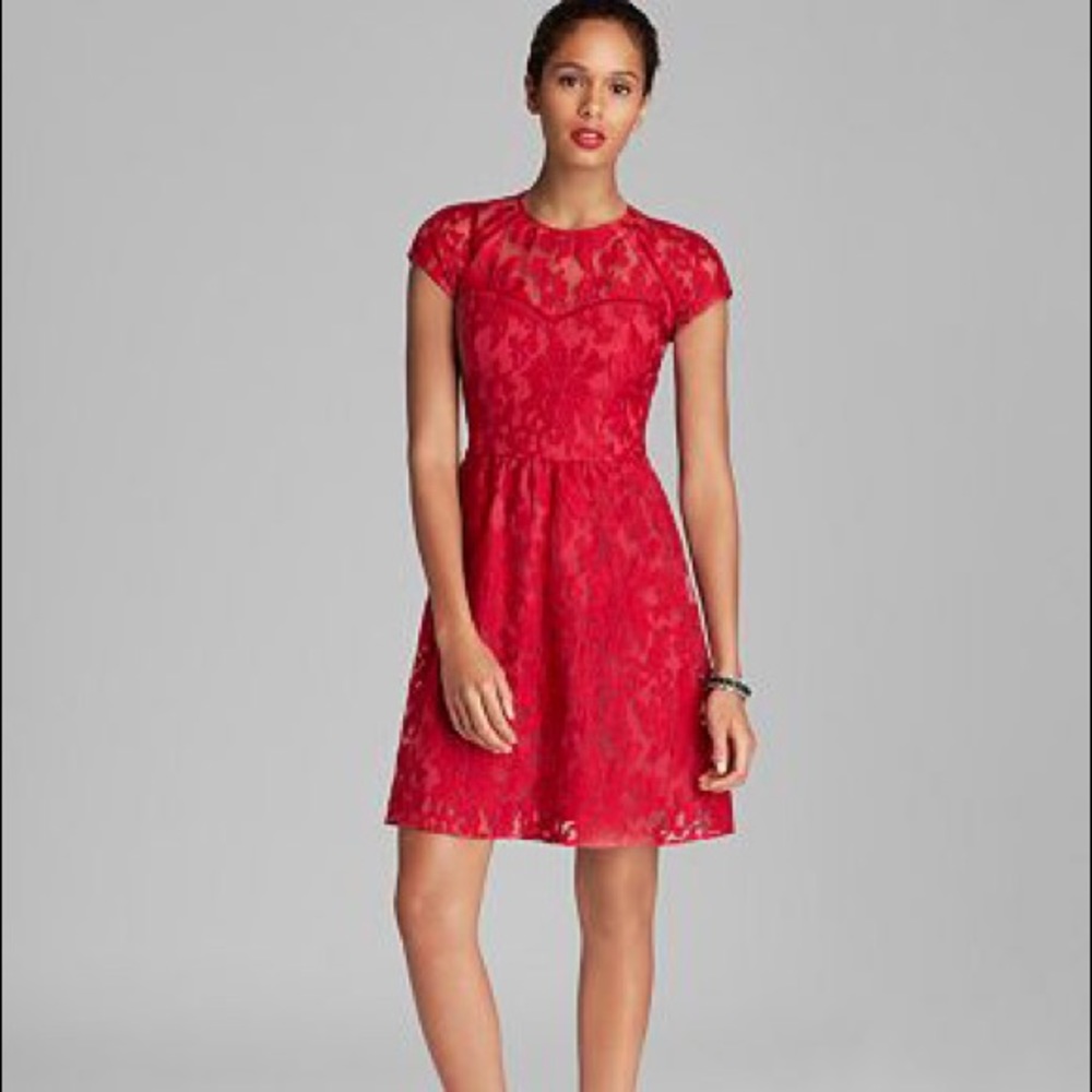 Anthropologie Dolce Vita Taisia Lace Dress in Organza Red size Petite Small